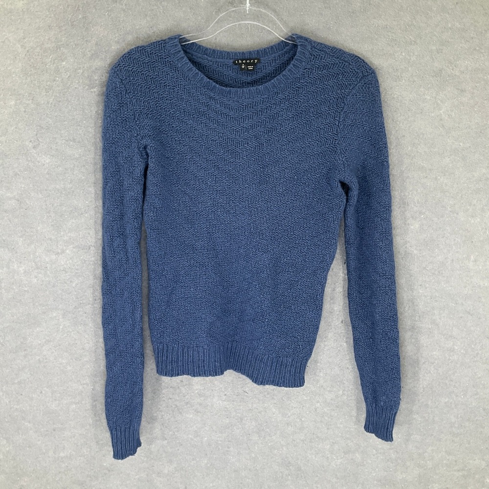 Theory Sweater Womens XS Blue Angora Cashmere Wool Blend Textured Knit